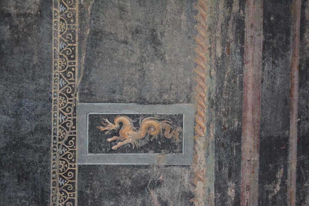 VII.16.22 Pompeii. October 2018. Room 58, painted panel of sea-monster from east side of central painting on south wall.
Foto Annette Haug, ERC Grant 681269 DÉCOR.