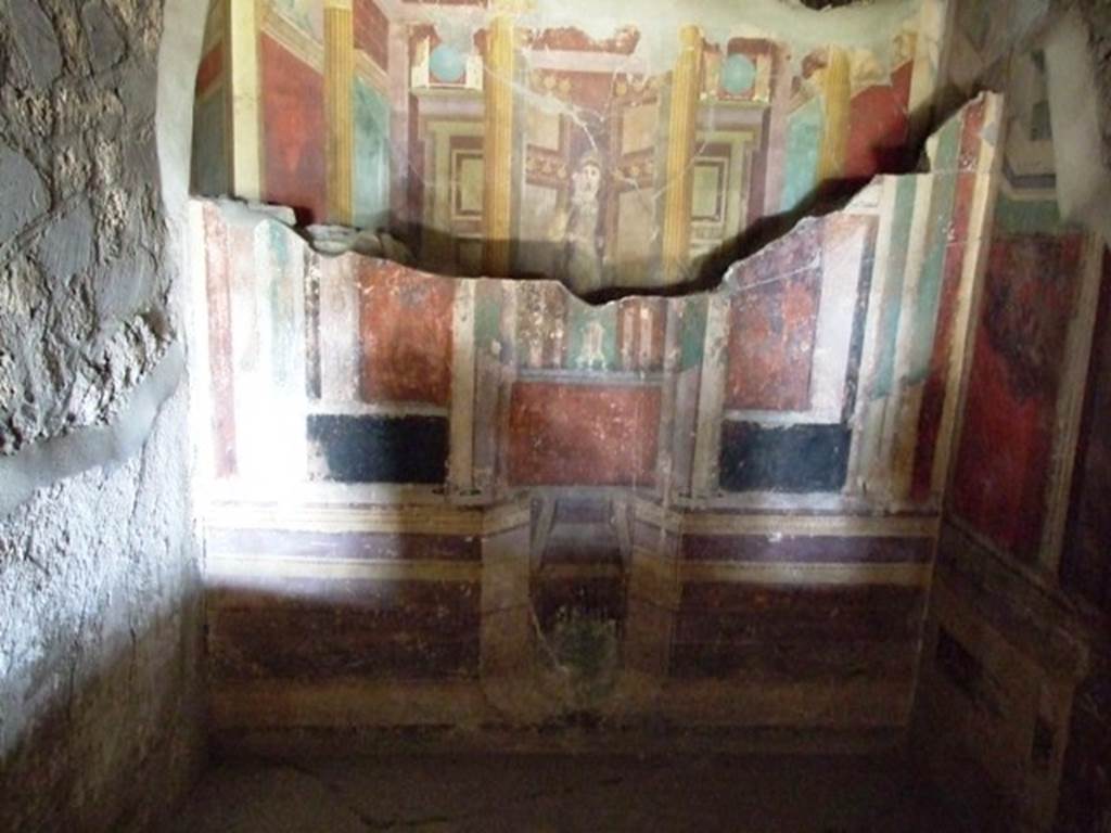 VII.16.17-22 Pompeii. December 2007. Shrine or cubiculum? Painted east wall built in front of and concealing a hidden wall.
