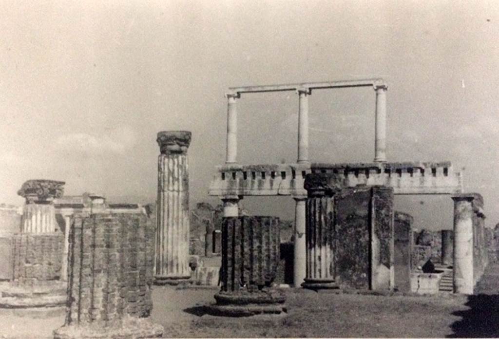 VIII.1.1 Pompeii. Image taken in 1955 by an officer serving aboard the HMS Ark Royal. Looking east along south side towards Forum. Photo courtesy of Rick Bauer.