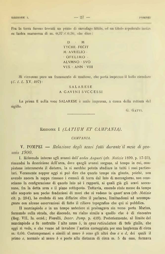 VIII.1.3 Pompeii. Notizie degli Scavi di Antichità, 1900, Page 27.