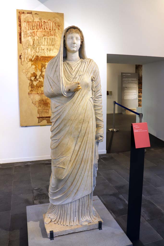 VIII.1.4 Pompeii. February 2021. Statue of Livia, found in peristyle of Villa of Mysteries. 
Photo courtesy of Fabien Bi�vre-Perrin (CC BY-NC-SA).
