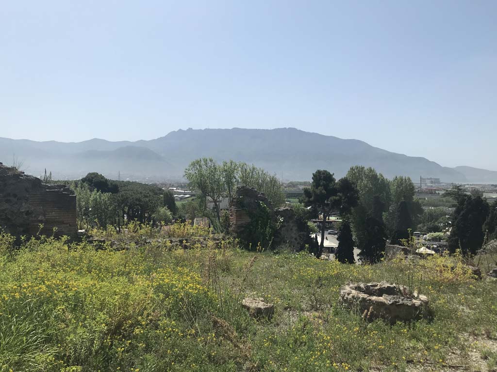VIII.2.16 Pompeii. April 2019.
Large room on west side of peristyle, looking south through remains of large window/doorway towards the Sarno plain. Photo courtesy of Rick Bauer.