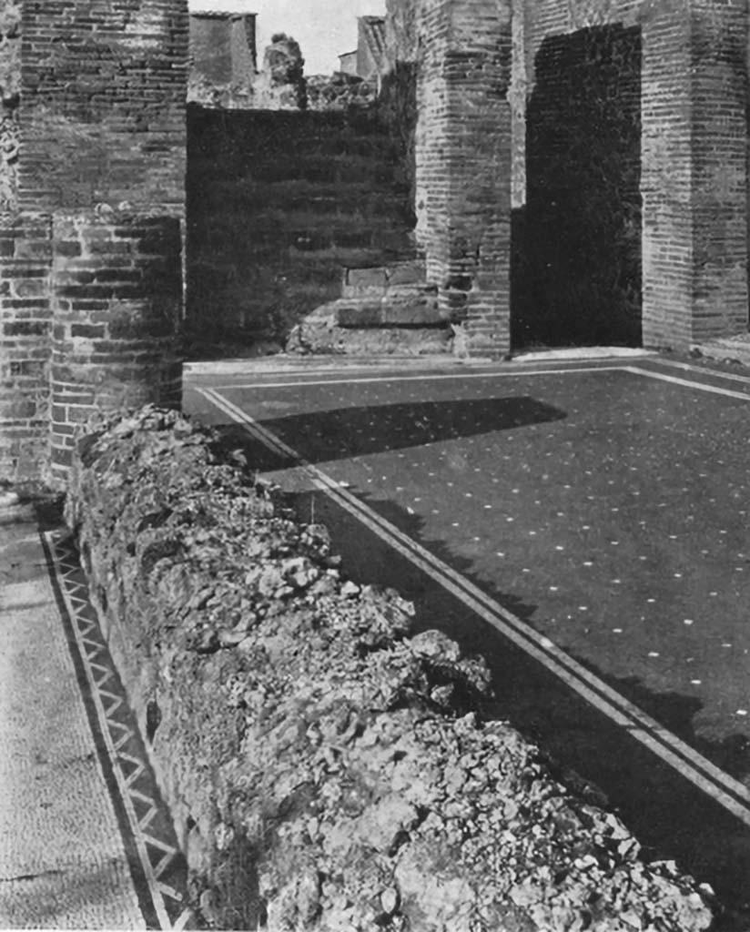 VIII.2.16 Pompeii. c.1930. Looking towards north end of east portico, and steps to upper floor.
See Blake, M., (1930). The pavements of the Roman Buildings of the Republic and Early Empire. Rome, MAAR, 8, (p.14, ftn.2, & Pl.2, tav.1).