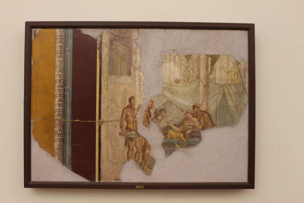 VIII.2.39 Pompeii. July 2017. Found 22nd July 1769. Wall painting of banquet scene in a colonnaded room.
Now in Naples Archaeological Museum. Inventory number 8968.
Foto Annette Haug, ERC Grant 681269 DÉCOR.