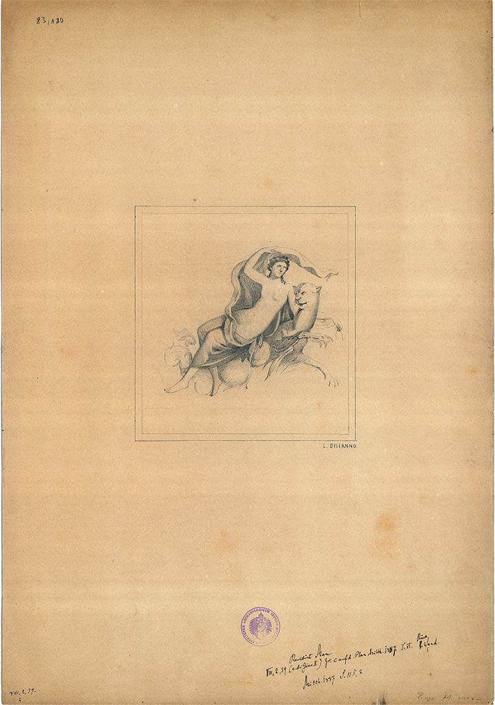 VIII.2.39 Pompeii. Sketch by G Discanno, seen on the rear wall of room c.
DAIR 83.180. Photo © Deutsches Archäologisches Institut, Abteilung Rom, Arkiv.
See Bullettino dell’Instituto di Corrispondenza Archeologica (DAIR), 1887 p. 115, 2.