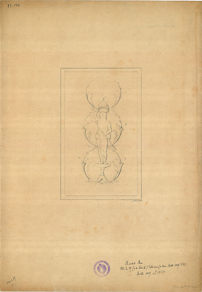 VIII.2.39 Pompeii. Sketch by G. Discanno, of wall decoration in tablinum.
DAIR 83.178. Photo © Deutsches Archäologisches Institut, Abteilung Rom, Arkiv.