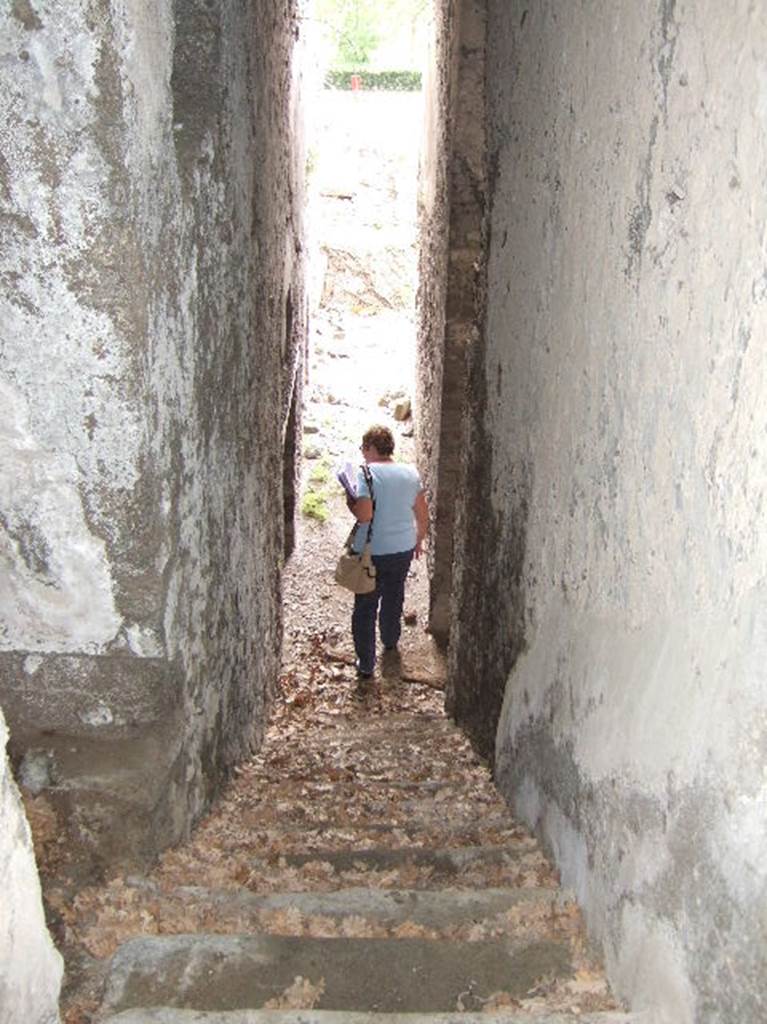 VIII.2.39 Pompeii. May 2006. Stairs to first lower floor, looking south.