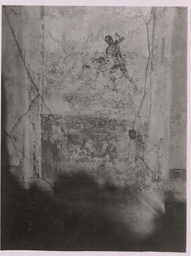 IX.2.16 Pompeii. Pre-1943. Cubiculum b, north wall, painting of Artemis and Acteon.
Photo by Tatiana Warscher.
See Warscher, T. Codex Topographicus Pompeianus, IX.2. (1943), Swedish Institute, Rome. (no.61a.), p. 140.