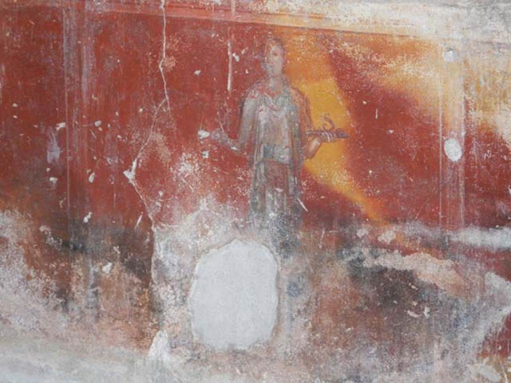 IX.3.5 Pompeii. May 2015. Room 14, detail of painted figure on zoccolo of south wall.
Photo courtesy of Buzz Ferebee.