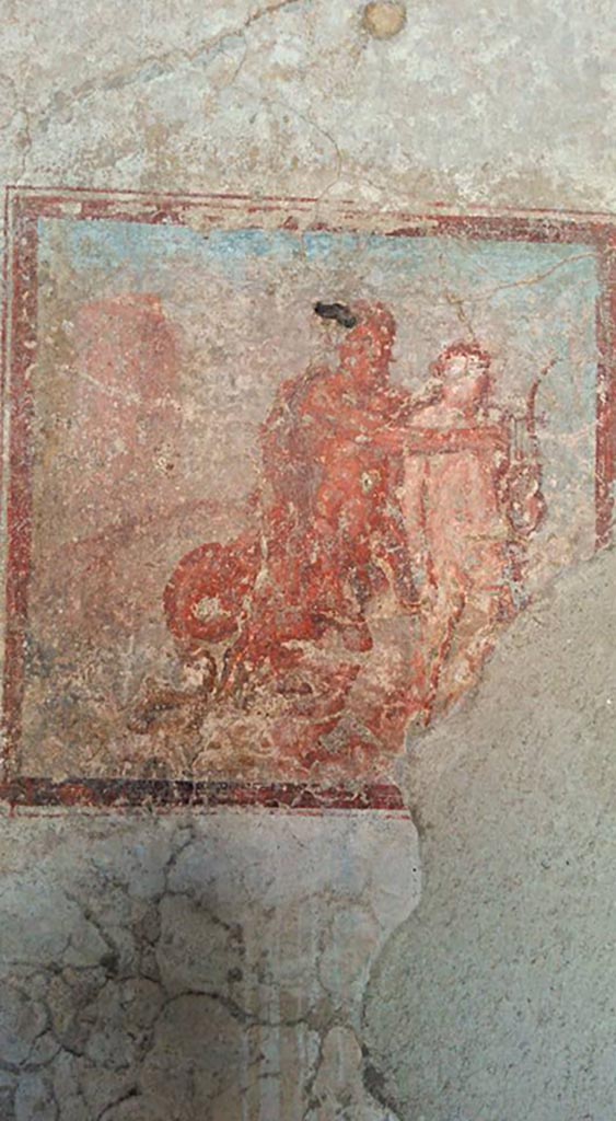 IX.3.5 Pompeii. 2016/2017.
Room 16, wall painting of Chiron and Achilles, from centre of south wall.
Photo courtesy of Giuseppe Ciaramella.