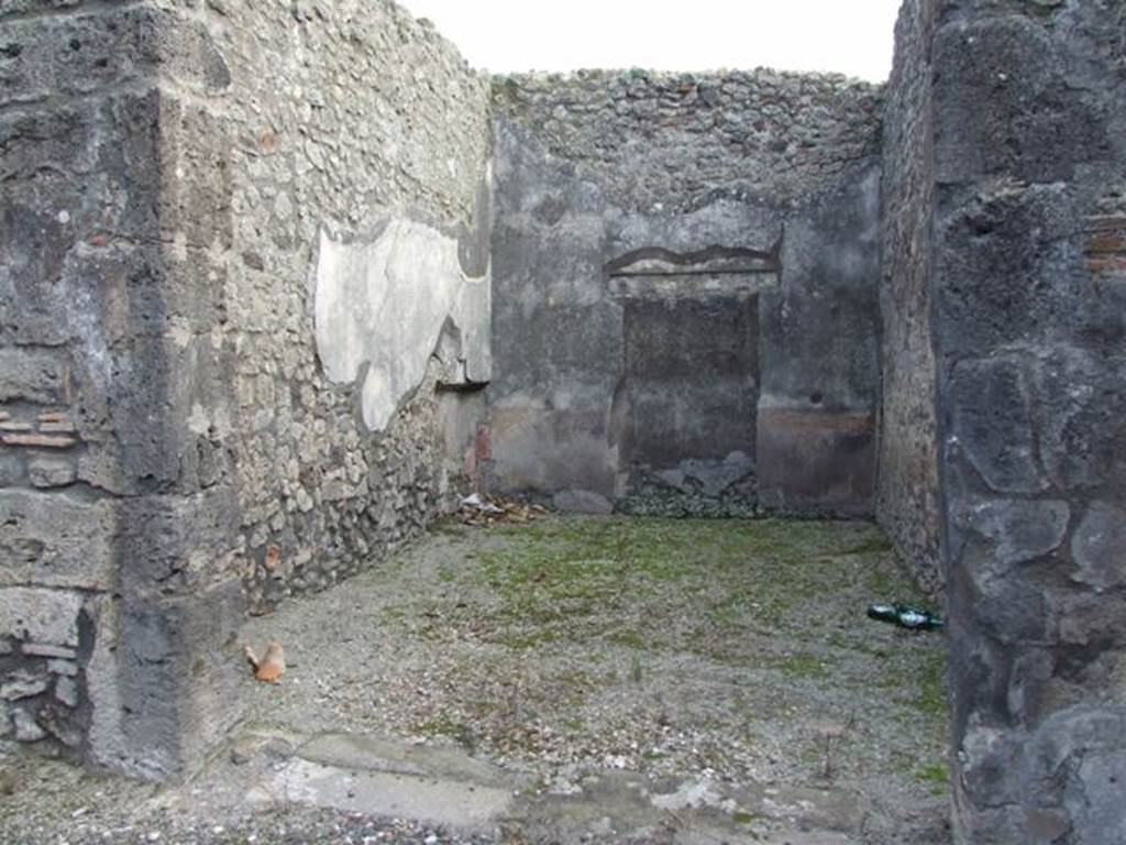 IX.3.15 Pompeii. March 2009. Large doorway to room 8, triclinium/exedra, looking south from garden portico, room 11. In this room, the flooring was of cocciopesto scattered with small white tesserae.