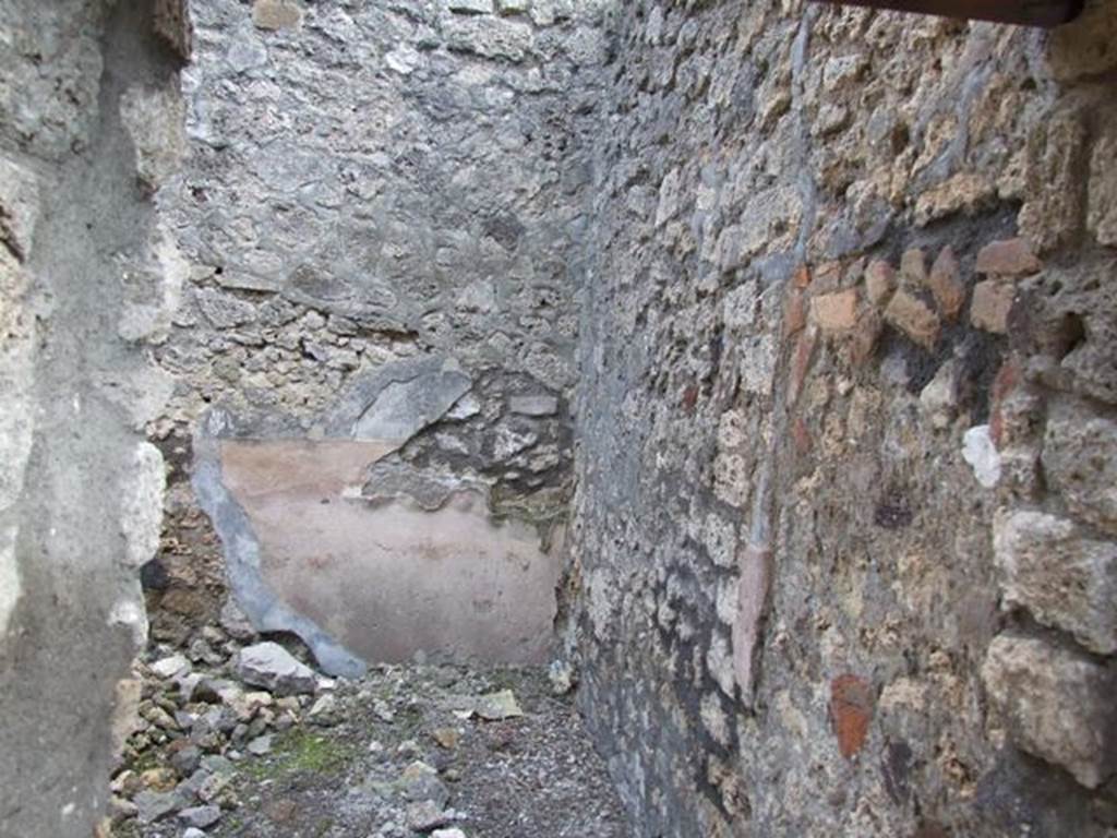 IX.3.15 Pompeii. March 2009. Room 10, south-west corner, looking south. The high zoccolo of cocciopesto can be seen on the south wall, the blocked doorway to room 9, on the right.
