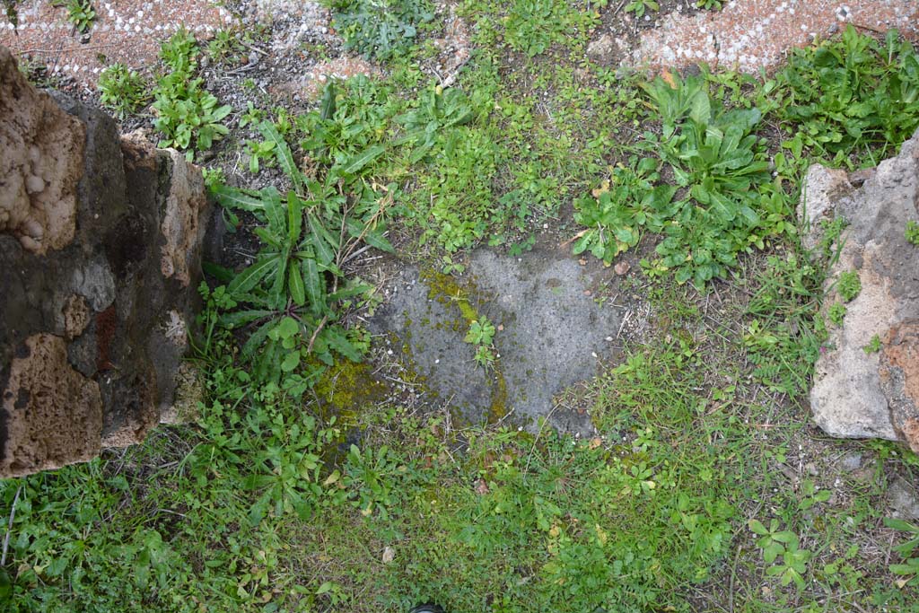 IX.5.18 Pompeii. March 2018. Room “p”, doorway threshold from room “l” (L).
Foto Annette Haug, ERC Grant 681269 DÉCOR.