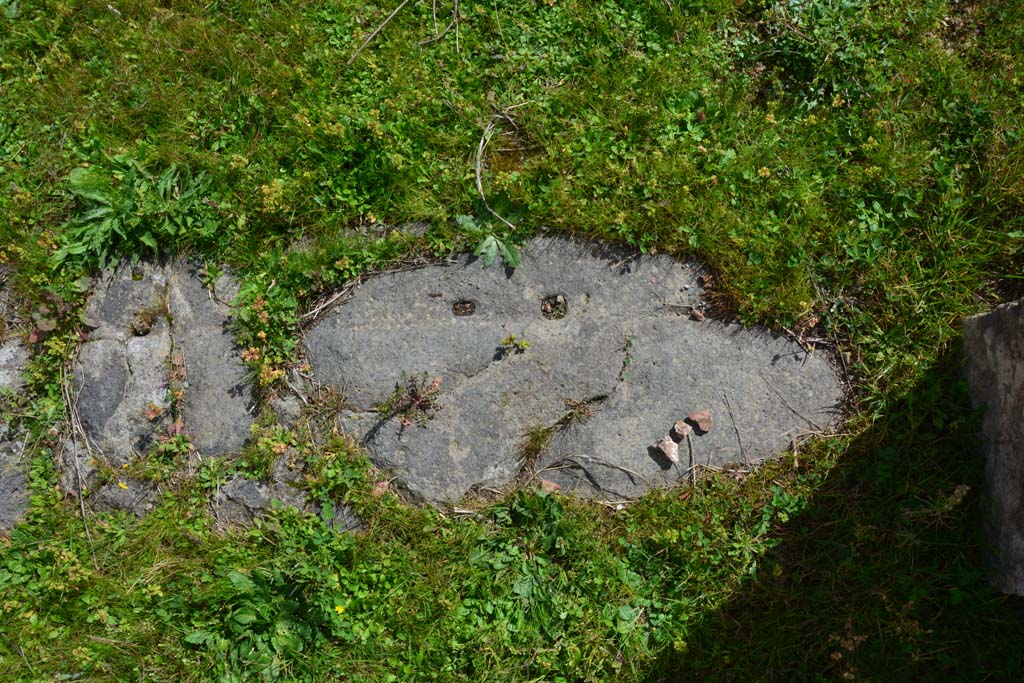 IX.5.18 Pompeii. March 2017. Room “l” (L), detail from west end of doorway threshold.
Foto Christian Beck, ERC Grant 681269 DÉCOR.