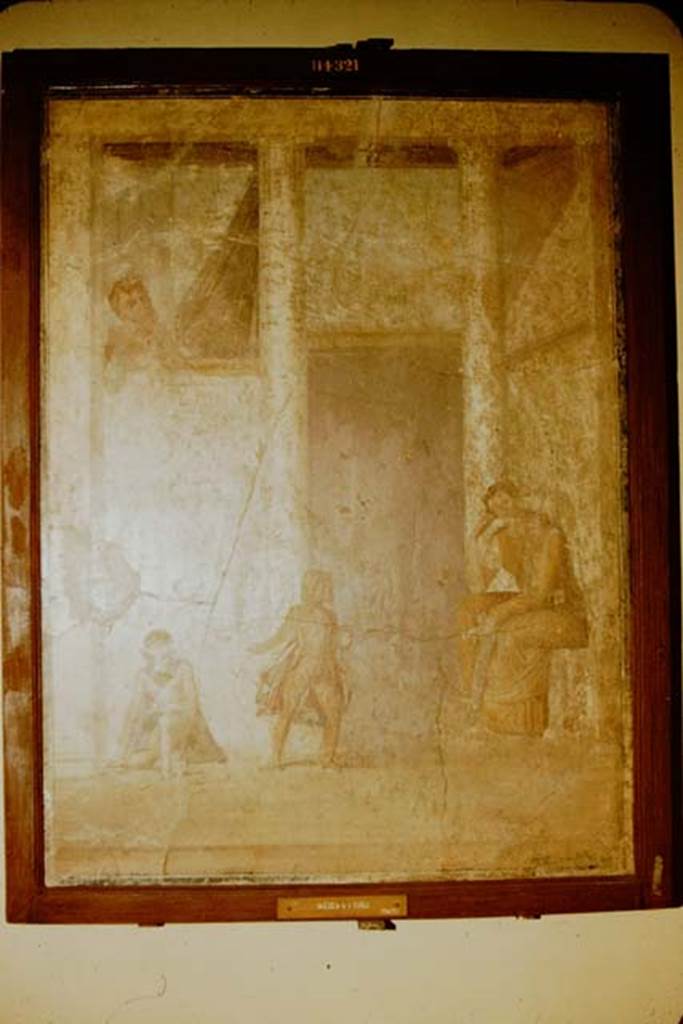 IX.5.18 Pompeii. 1957. Room “e”, west wall of cubiculum, second room in south-west corner. Wall painting of Medea sitting contemplating killing her children who play nearby. Now in Naples Archaeological Museum. Inventory number: 114321. Photo by Stanley A. Jashemski.
Source: The Wilhelmina and Stanley A. Jashemski archive in the University of Maryland Library, Special Collections (See collection page) and made available under the Creative Commons Attribution-Non Commercial License v.4. See Licence and use details. J57f0507