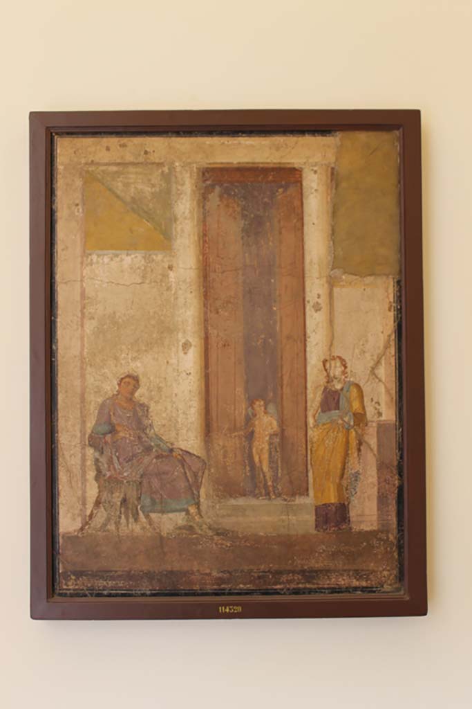 IX.5.18 Pompeii. July 2017.
Room “e”, north wall of cubiculum, second room in south-west corner.
Wall painting of seated Paris waiting for the prize promised by Aphrodite.
Now in Naples Archaeological Museum. Inventory number 114320.
Foto Annette Haug, ERC Grant 681269 DÉCOR.