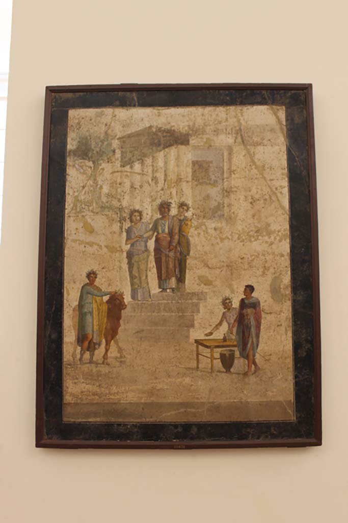 IX.5.18 Pompeii. July 2017. Room “f”, west wall of triclinium. Wall painting of Jason and Pelias.
Now in Naples Archaeological Museum. Inventory number 111436.
Foto Annette Haug, ERC Grant 681269 DÉCOR.