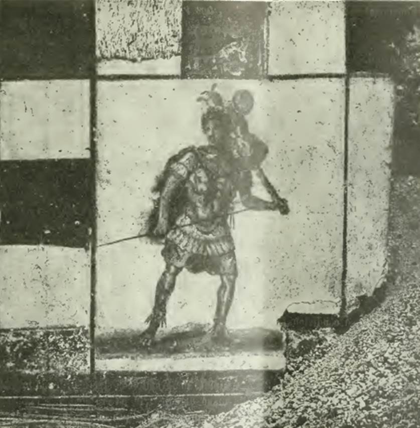 IX.13.5 Pompeii. 1913. Painting of Romulus carrying a trophaeon. See Notizie degli Scavi di Antichità, 1913, p. 145.