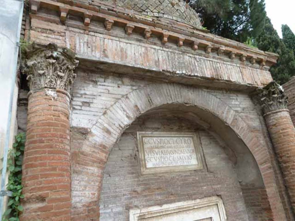 Pompeii Porta Nocera. Tomb 17ES. May 2010. Looking south to front facade, with capitals.