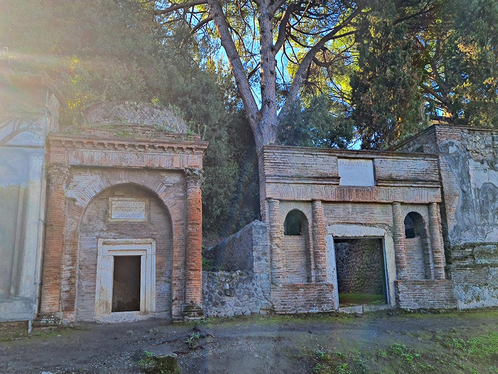 Pompeii Porta Nocera. October 2024.
South side of Via delle Tombe. Looking west from outside tomb 19ES, on extreme left. Photo courtesy of Giuseppe Ciaramella.