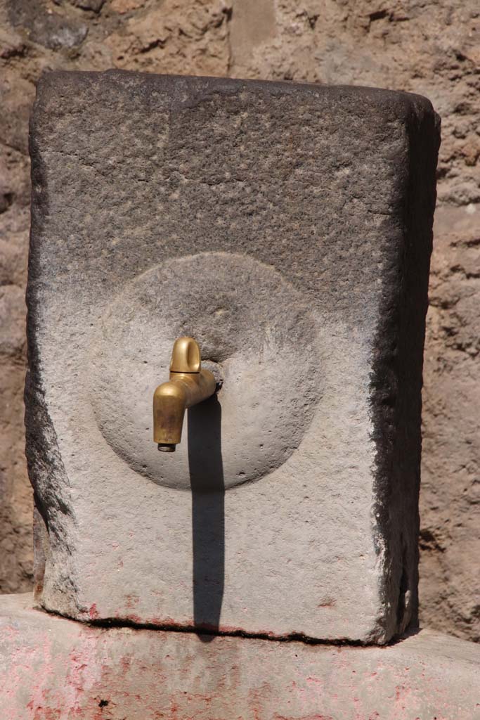 Fountain outside IX.11.1. September 2019. Relief of patera or plate, on pilaster.
Photo courtesy of Klaus Heese.