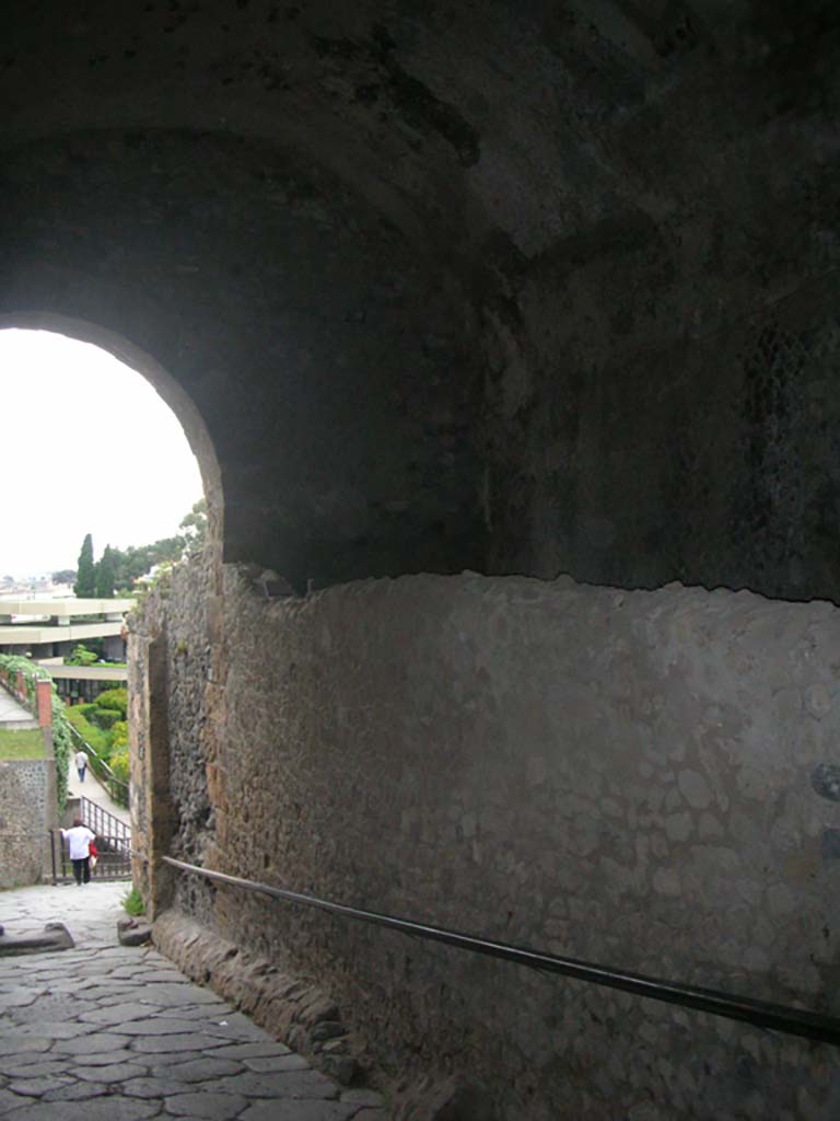 Porta Marina, Pompeii. May 2011. 
Looking east along north wall of wider tunnel. Photo courtesy of Ivo van der Graaff.

