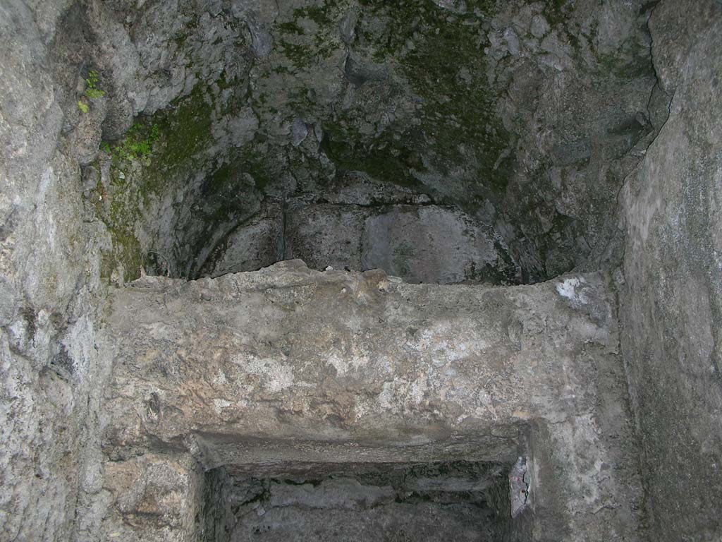 Porta Marina, Pompeii. May 2011. Detail of vaulted ceiling and upper rear wall of niche. Photo courtesy of Ivo van der Graaff.