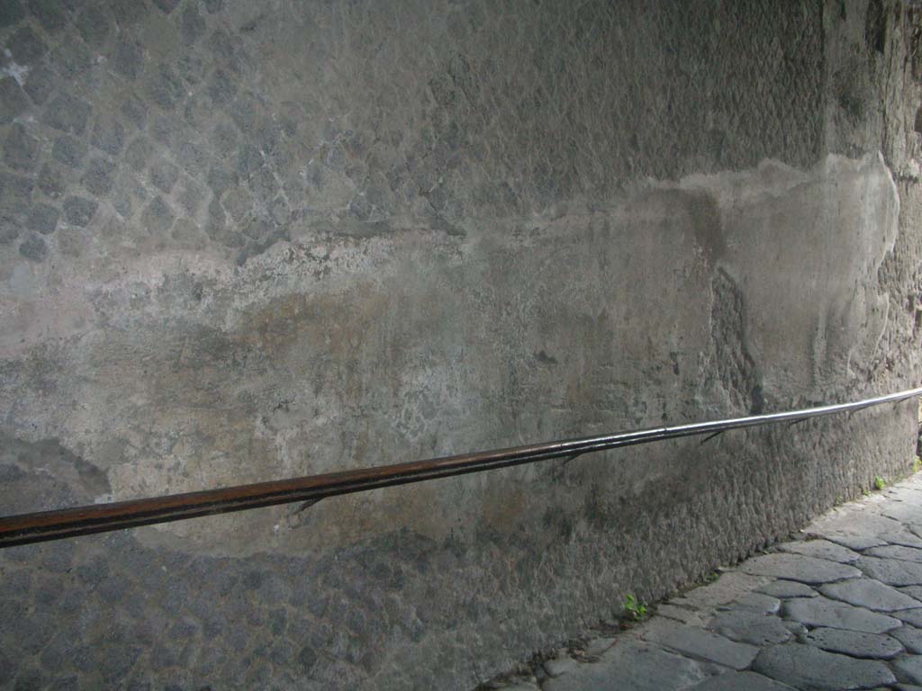 Porta Marina, Pompeii. May 2011. Looking west along south wall of wider tunnel under gate. Photo courtesy of Ivo van der Graaff.