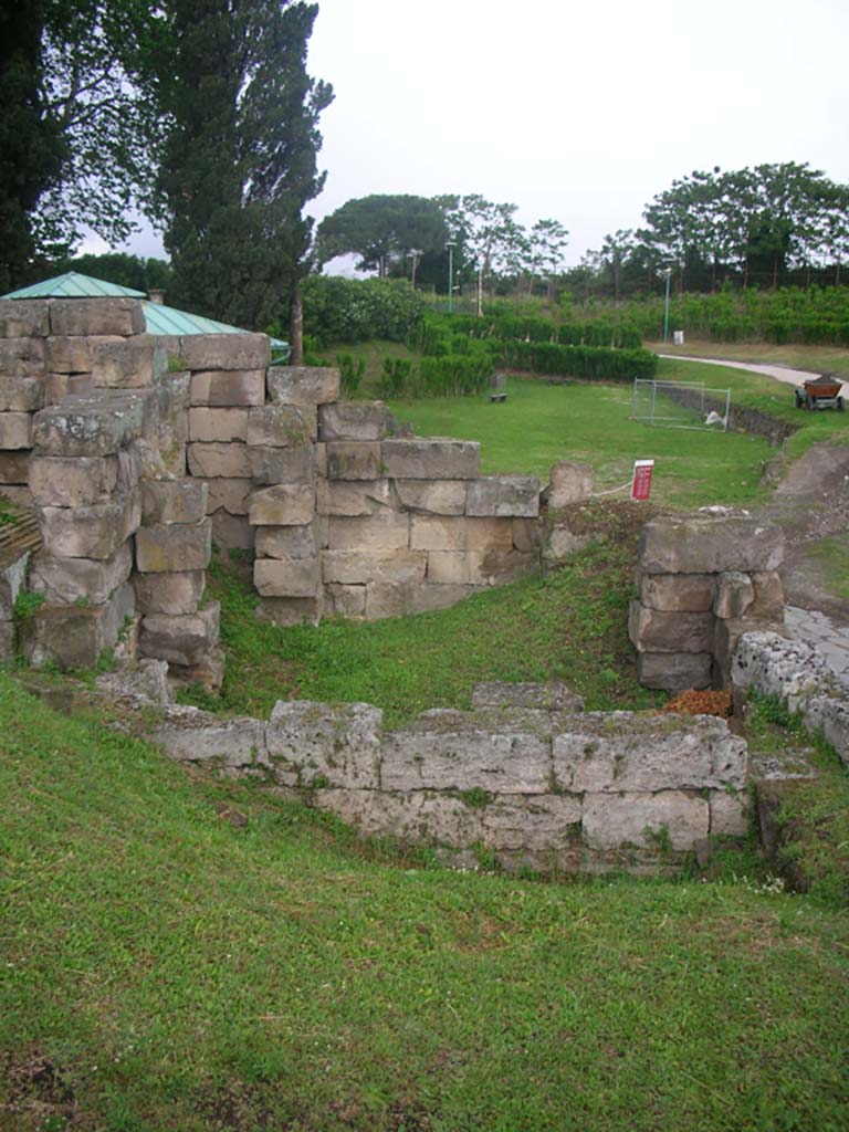 Vesuvian Gate, Pompeii. May 2010.
Looking north across upper tower area on west side of gate. Photo courtesy of Ivo van der Graaff.