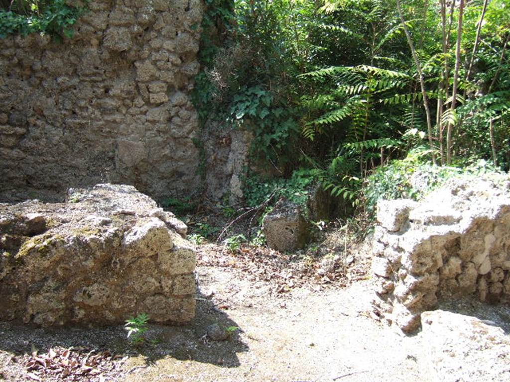 I.2.21 Pompeii.  September 2005. Entrance, with counter on the left, and remains of hearth, on the right.