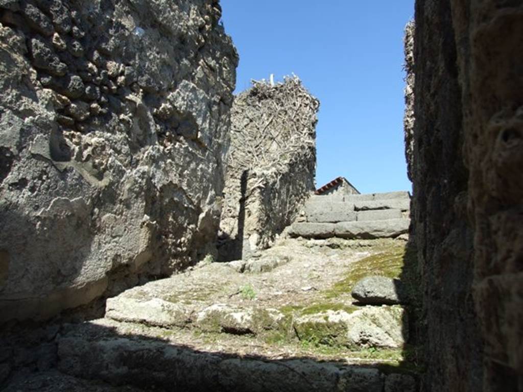 I.3.31 Pompeii. March 2009. Steps to upper floor. Looking east. On the left can be seen the doorway with steps leading down to the subterranean area.