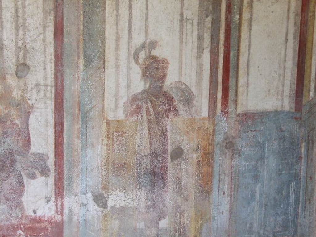 I.3.25 Pompeii. December 2006. South wall, with detail of wall painting of warrior.