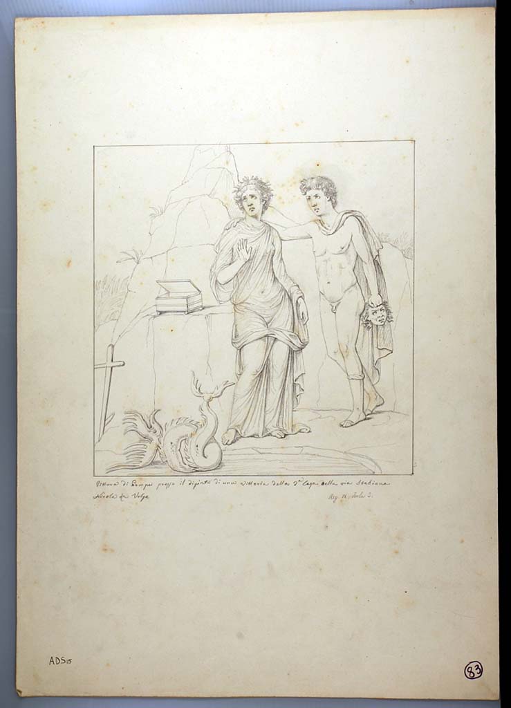 I.3.25 Pompeii. 1870 drawing by Nicola La Volpe of painting of Perseus and Andromeda, seen on east wall of cubiculum.
See Sogliano, A., 1879. Le pitture murali campane scoverte negli anni 1867-79. Napoli: Giannini. (p.91, no.519).
Now in Naples Archaeological Museum. Inventory number ADS 15.
Photo  ICCD. http://www.catalogo.beniculturali.it
Utilizzabili alle condizioni della licenza Attribuzione - Non commerciale - Condividi allo stesso modo 2.5 Italia (CC BY-NC-SA 2.5 IT)
