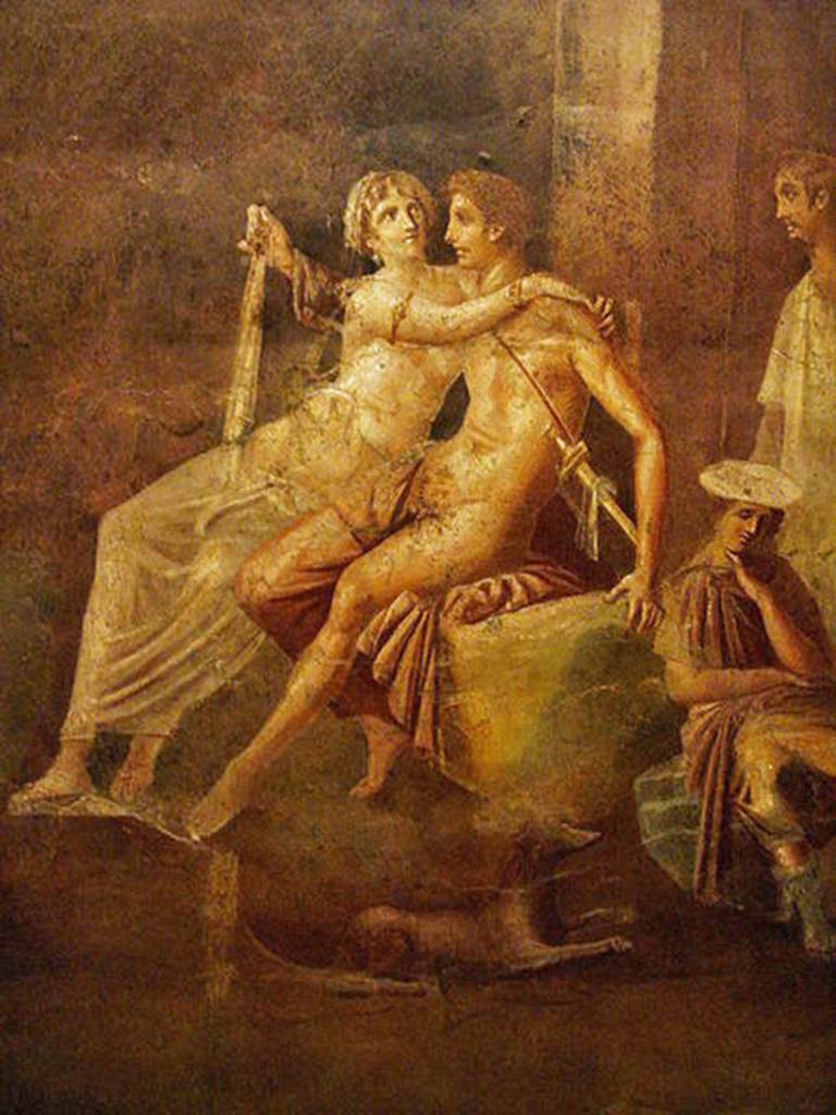 I.4.25 Pompeii. May 2001. 
Room 20, north wall of cubiculum of Mars and Venus. Detail from painting of the Love of Mars and Venus.
Now in Naples Archaeological Museum. Inventory number 112282.
Photograph by Stefano Bolognini (Own work), via Wikimedia Commons.
