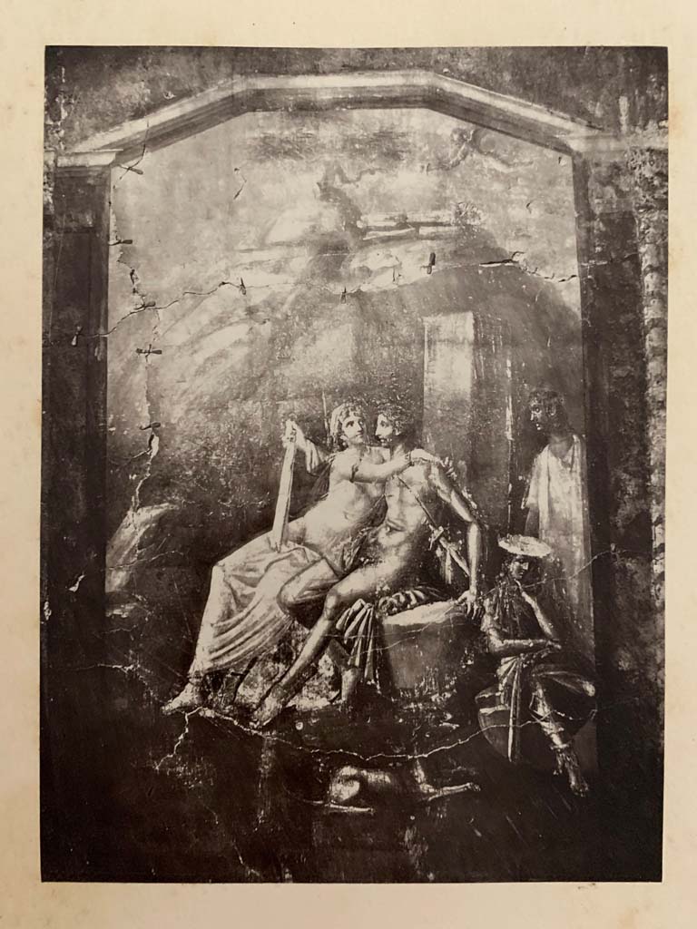 I.4.25 Pompeii. c.1867, photograph by G. Sommer. Room 20, north wall of cubiculum of Mars and Venus.
Detail from painting of the Love of Mars and Venus. Photo courtesy of Rick Bauer.
