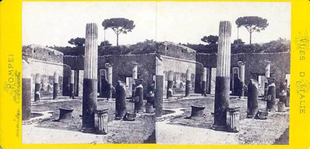 I.4.25 Pompeii. Old stereoview, looking east across middle peristyle 17. Courtesy of Rick Bauer.
