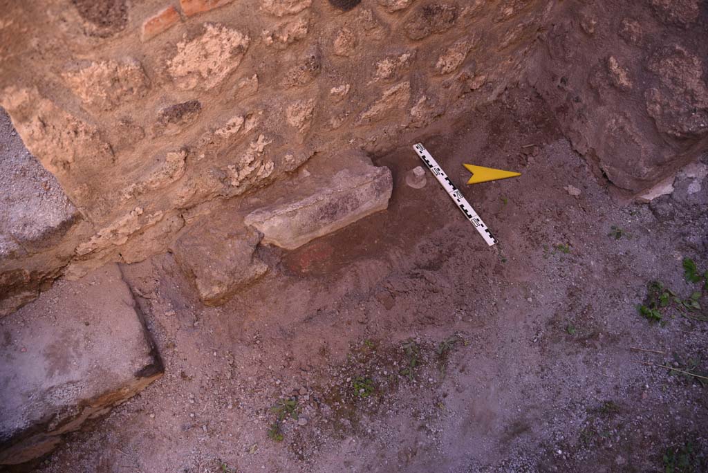 I.4.25/I.4.5 Pompeii. October 2019. 
Corridor 13A, or unnumbered corridor on north side of room 13, lead pipe on north side of steps/doorway into room 38, on left.
Foto Tobias Busen, ERC Grant 681269 DCOR.
