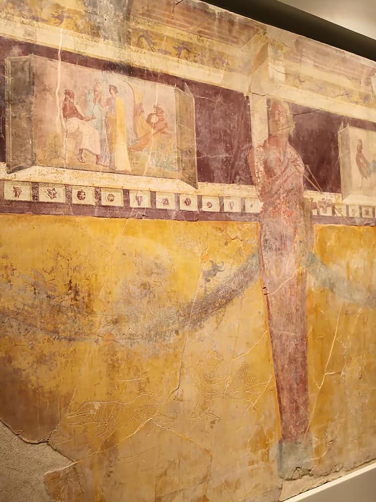 I.6.2 Pompeii. December 2019. Looking west along south wall of oecus.
On display in exhibition “Pompei e Santorini” in Rome, 2019. Photo courtesy of Giuseppe Ciaramella.