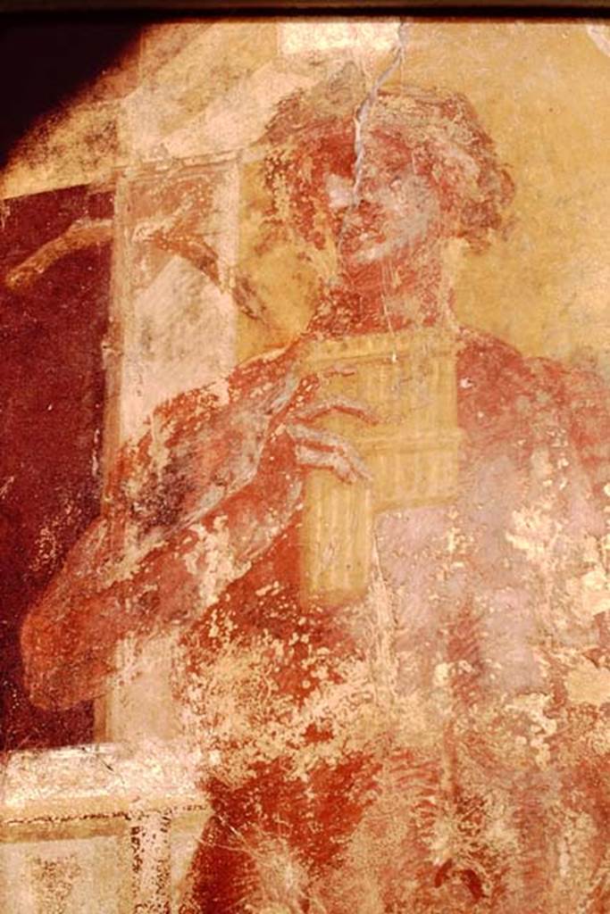 I.6.2 Pompeii, 1968. Wall painting from west end of south wall of Satyr playing the pan-pipes. Photo by Stanley A. Jashemski.
Source: The Wilhelmina and Stanley A. Jashemski archive in the University of Maryland Library, Special Collections (See collection page) and made available under the Creative Commons Attribution-Non Commercial License v.4. See Licence and use details.
J68f0541