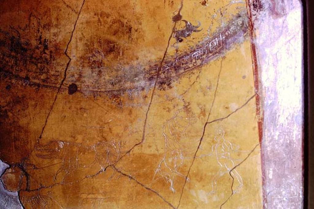 I.6.2 Pompeii, 1968. Graffiti on south wall. Photo by Stanley A. Jashemski.
Source: The Wilhelmina and Stanley A. Jashemski archive in the University of Maryland Library, Special Collections (See collection page) and made available under the Creative Commons Attribution-Non Commercial License v.4. See Licence and use details.
J68f0533