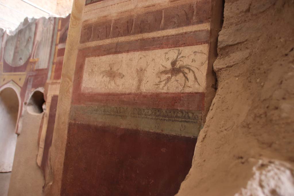 I.6.2 Pompeii. September 2019. Frigidarium, detail from west end of south wall. Photo courtesy of Klaus Heese.