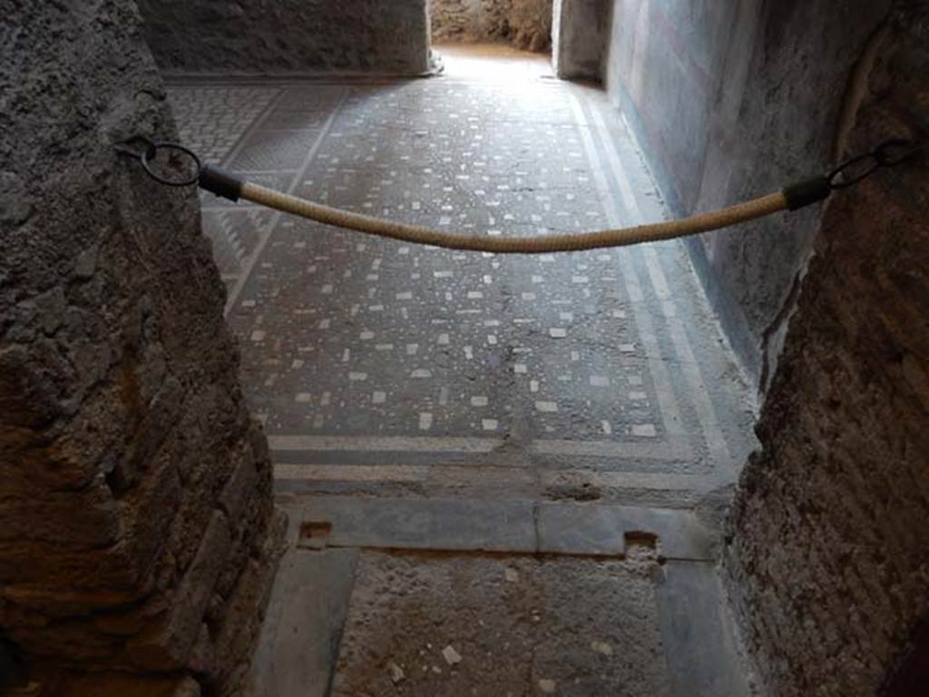 I.6.2 Pompeii. May 2016. Oecus/triclinium flooring in antecamera.
Looking south across oecus/triclinium from doorway into east wing of cryptoporticus. Photo courtesy of Buzz Ferebee.
