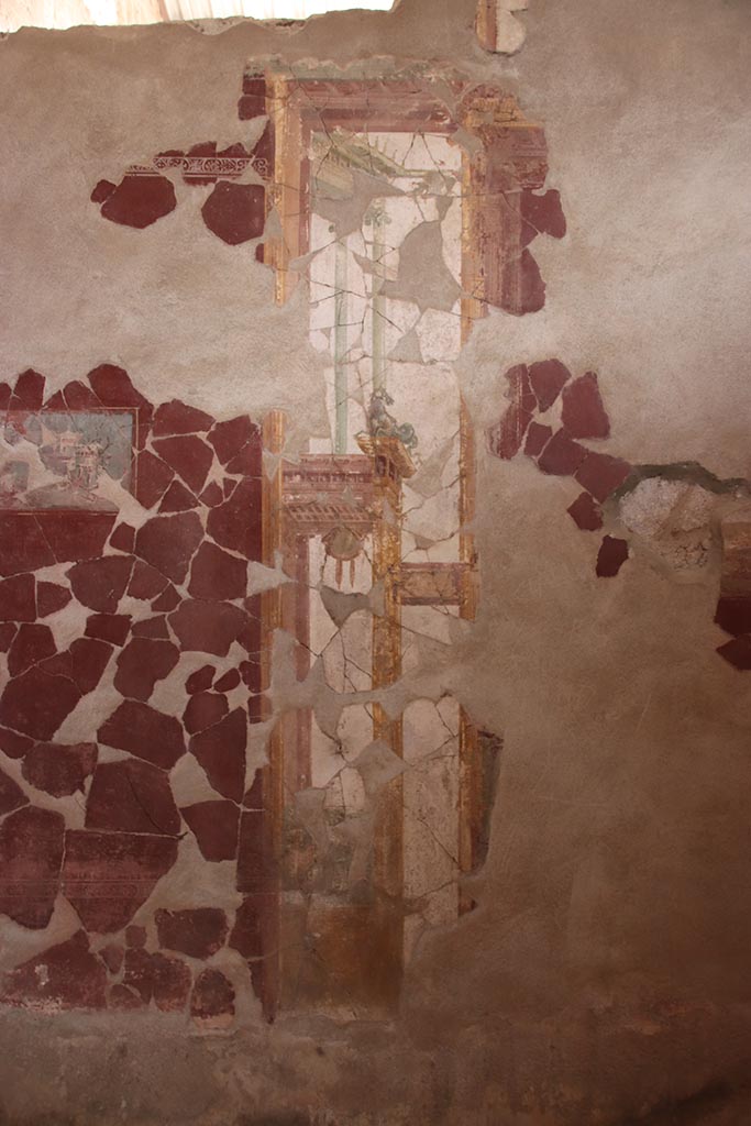 I.6.4 Pompeii. October 2024. 
Room 2, detail of painted decoration from north end of east wall. Photo courtesy of Klaus Heese. 
