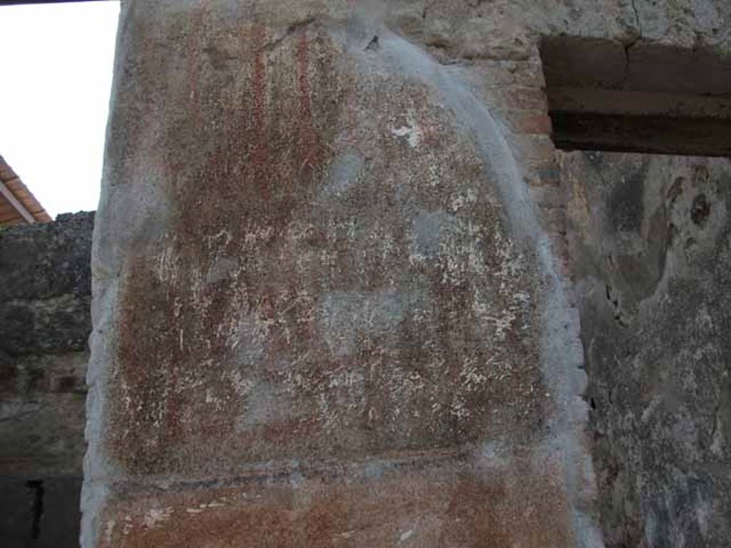 I.6.6 Pompeii. May 2010. Painted graffiti on the east side of the entrance at I.6.6.   See Della Corte, M., 1965.  Case ed Abitanti di Pompei. Napoli: Fausto Fiorentino. (p. 287) According to Della Corte, there were two electoral recommendations on the left side of the entrance:
Ingenus rog;  CIL IV 7155   with  Ingen(uus);  CIL IV 7157
Neither readable today.

According to Varone and Stefani, the numbers of the graffiti should be CIL IV 7155 and CIL IV 7156. 
See Varone, A. and Stefani, G., 2009. Titulorum Pictorum Pompeianorum, Rome: L’erma di Bretschneider, (p.56)

According to Epigraphik-Datenbank Clauss/Slaby (See www.manfredclauss.de) these should read as:

Lollium
Ingenu(u)s  aed(ilem)  rog(at)    CIL IV 7155

L(ucium) Popidium
aed(ilem)  o(ro)  v(os)  f(aciatis)   CIL IV 7156

Fuscum
II vir(um)  a(edibus)  s(acris)  p(ublicis)  rog(at)  Ingenuus   CIL IV 7157.

