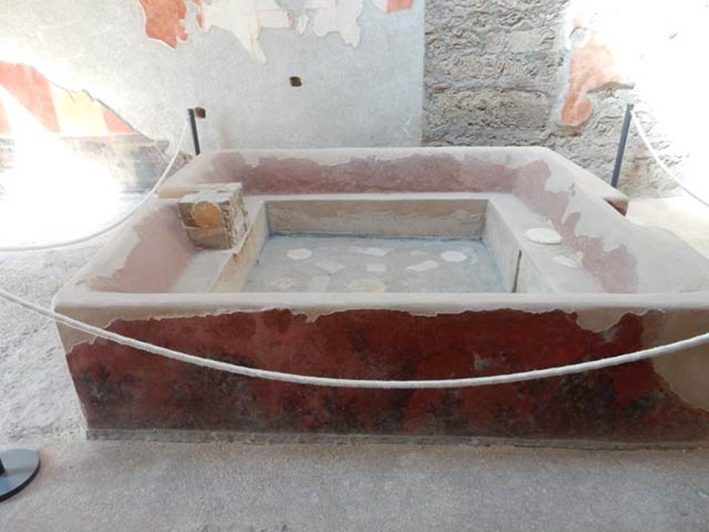 I.6.7 Pompeii. May 2016. Looking towards the painted side of the impluvium/vat. Photo courtesy of Buzz Ferebee.