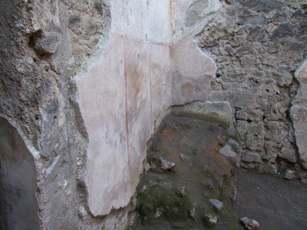I.6.10 Pompeii. December 2007. South-west corner of front room.
From the masonry base of the stairs, the wooden stairs would have led up to the upper floor against the west wall. 


