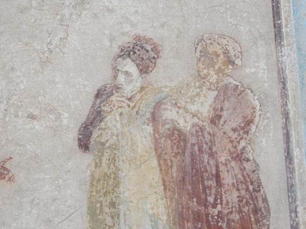 I.6.11 Pompeii. May 2012. East wall of atrium, detail from wall painting of theatrical scene. Photo courtesy of Buzz Ferebee.