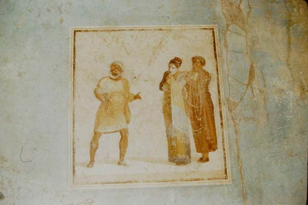 I.6.11 Pompeii. 1957 . East wall of atrium, wall painting of theatrical scene. Photo by Stanley A. Jashemski.
Source: The Wilhelmina and Stanley A. Jashemski archive in the University of Maryland Library, Special Collections (See collection page) and made available under the Creative Commons Attribution-Non Commercial License v.4. See Licence and use details.
J57f0261