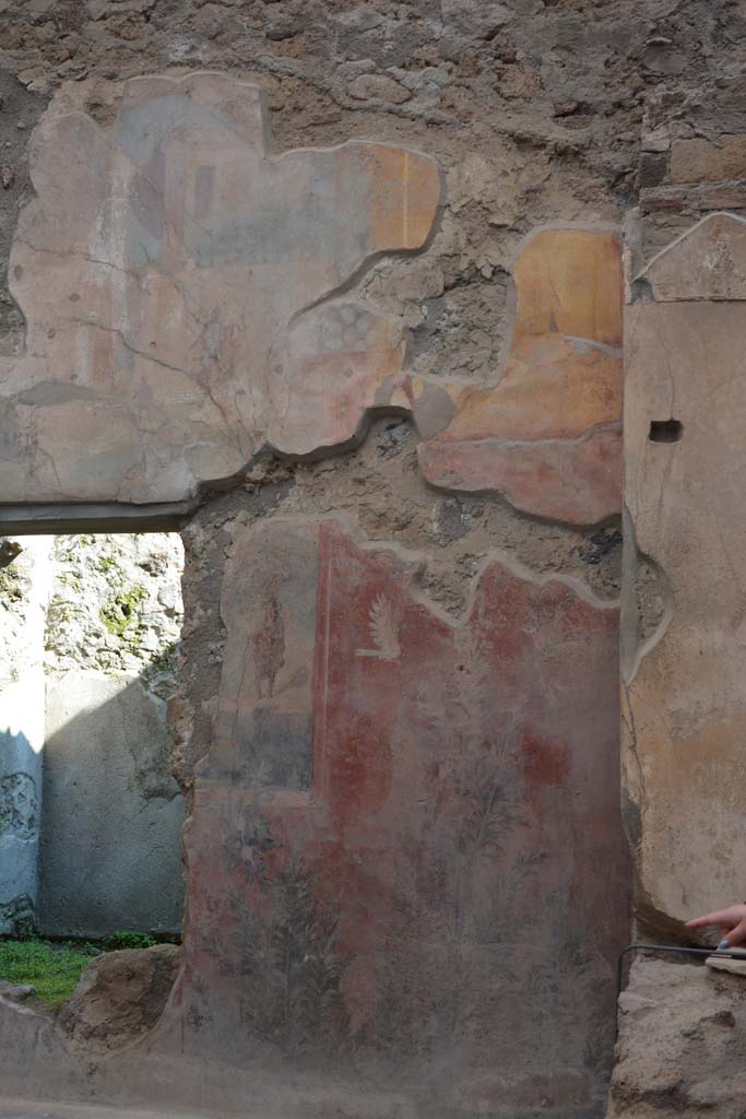 I.6.15 Pompeii. March 2019.
Room 9, east wall of small garden with detail of paintings above and on south side of window.
Foto Annette Haug, ERC Grant 681269 DÉCOR