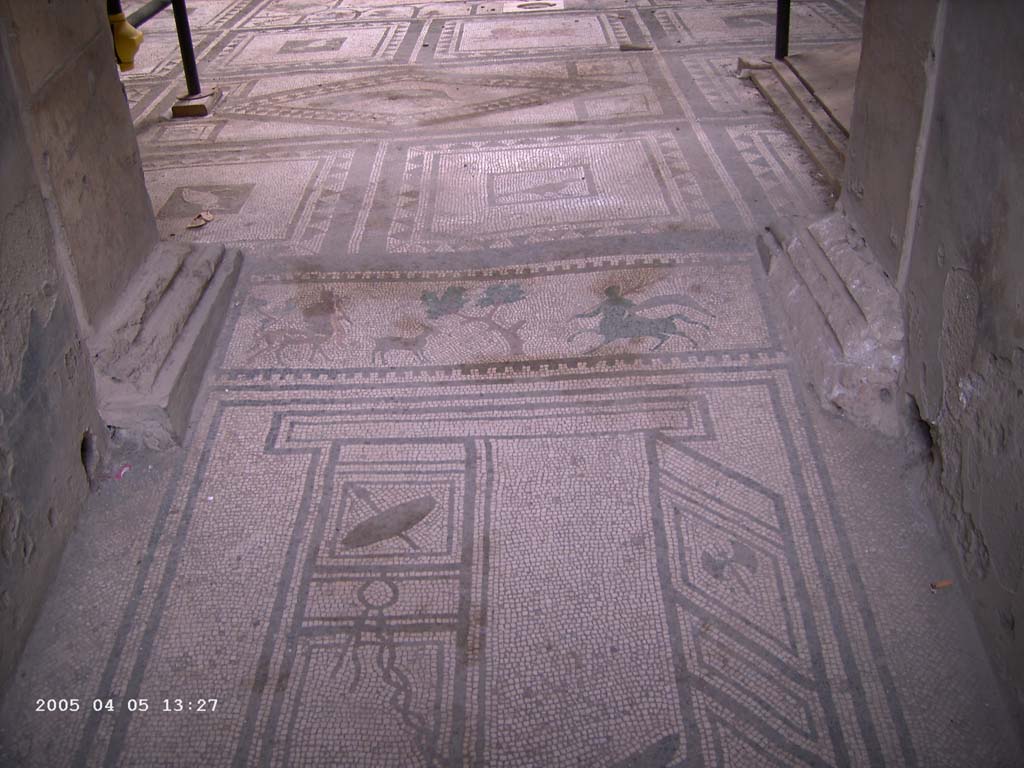 I.7.1 Pompeii. April 2005.  
Detail of mosaic flooring at south end of entrance corridor/fauces and atrium. Photo courtesy of Klaus Heese.
